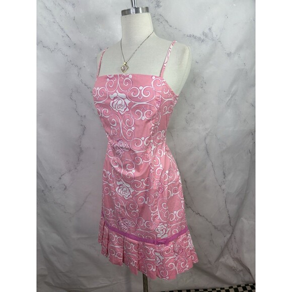 Vintage 90s Lilly Pulitzer Dress Butterfly Roses 1990’s 8 M Pink Pleated Barbie - Picture 9 of 16